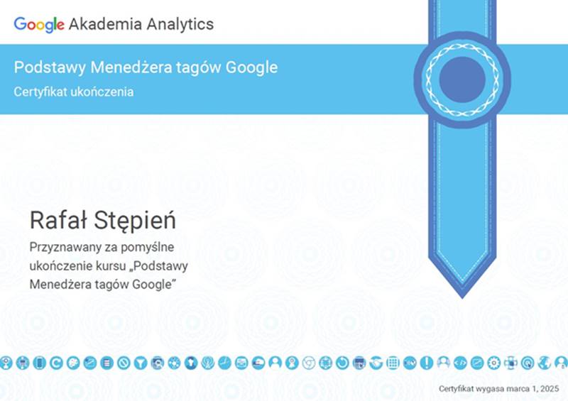 Certyfikat Google Tag Menager Rafał Stępień