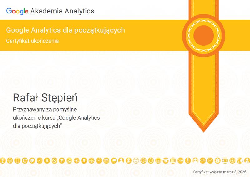 Google Analitics Certyfikat Rafał Stępień
